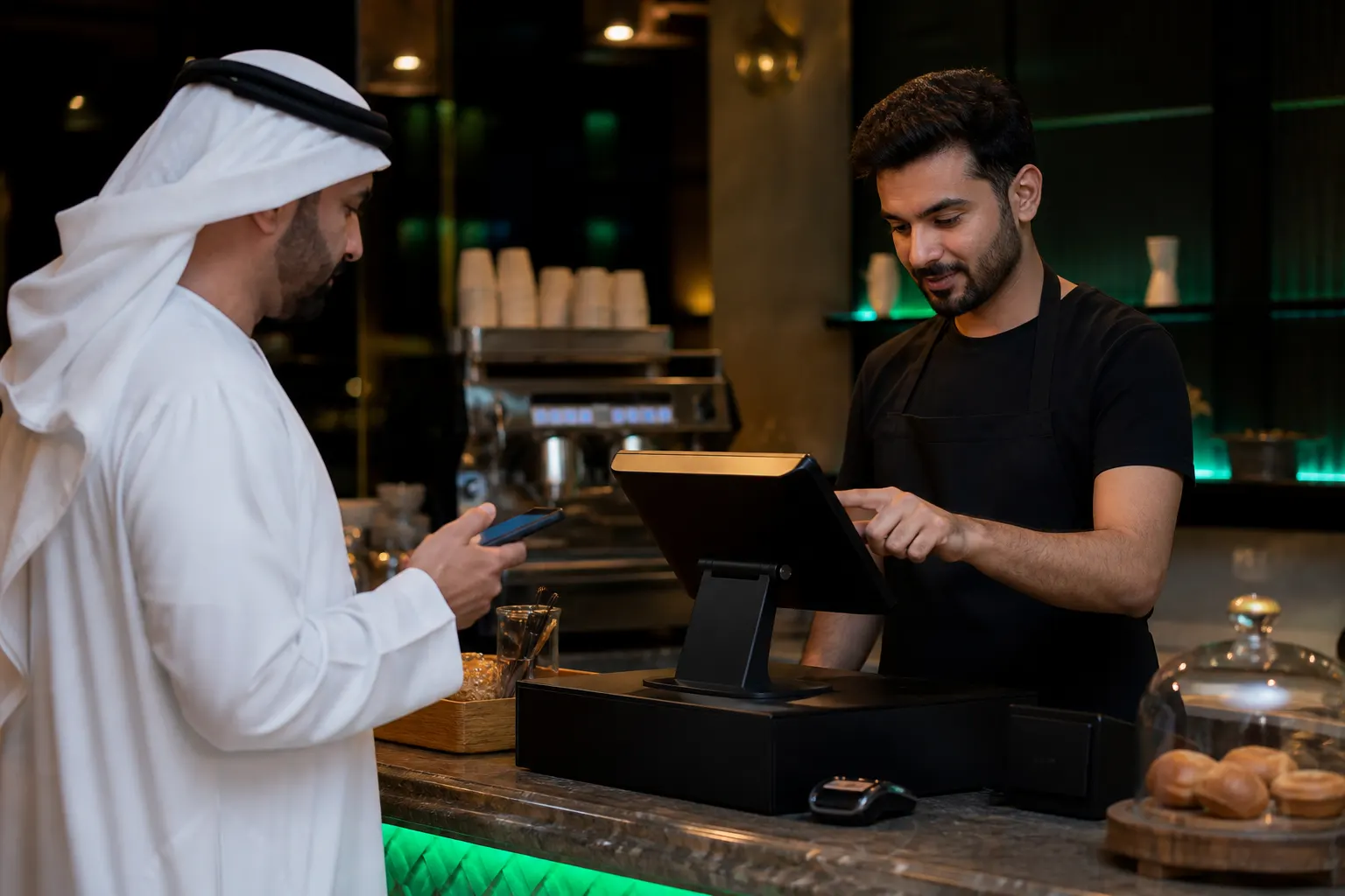 Restaurant point of sale terminal printing a VAT receipt