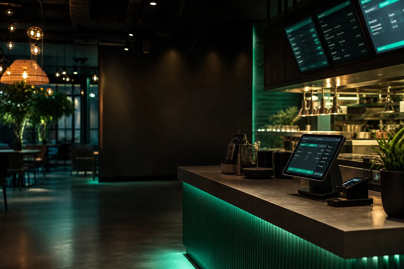 Modern restaurant point-of-sale terminal in a hospitality setting