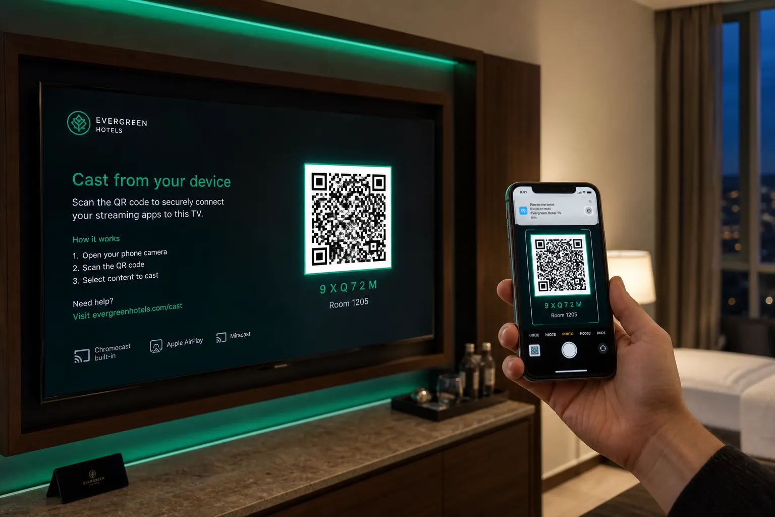 Guest casting content from a phone to a hotel room television