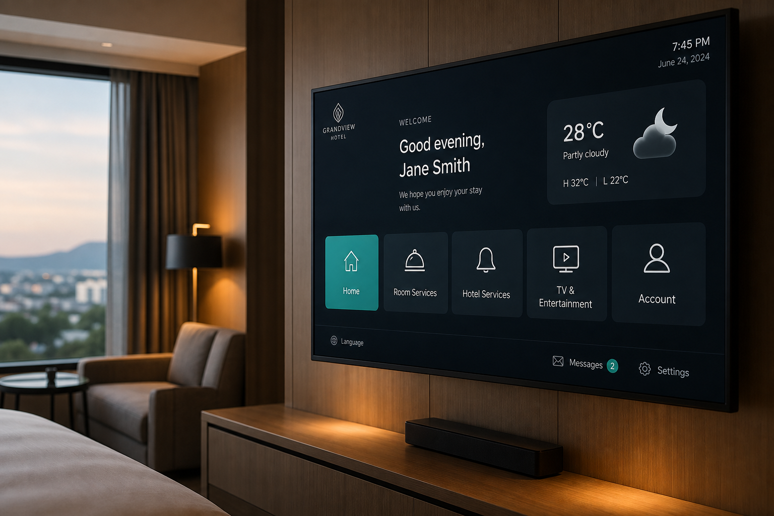 Hotel IPTV system integrated with property management software
